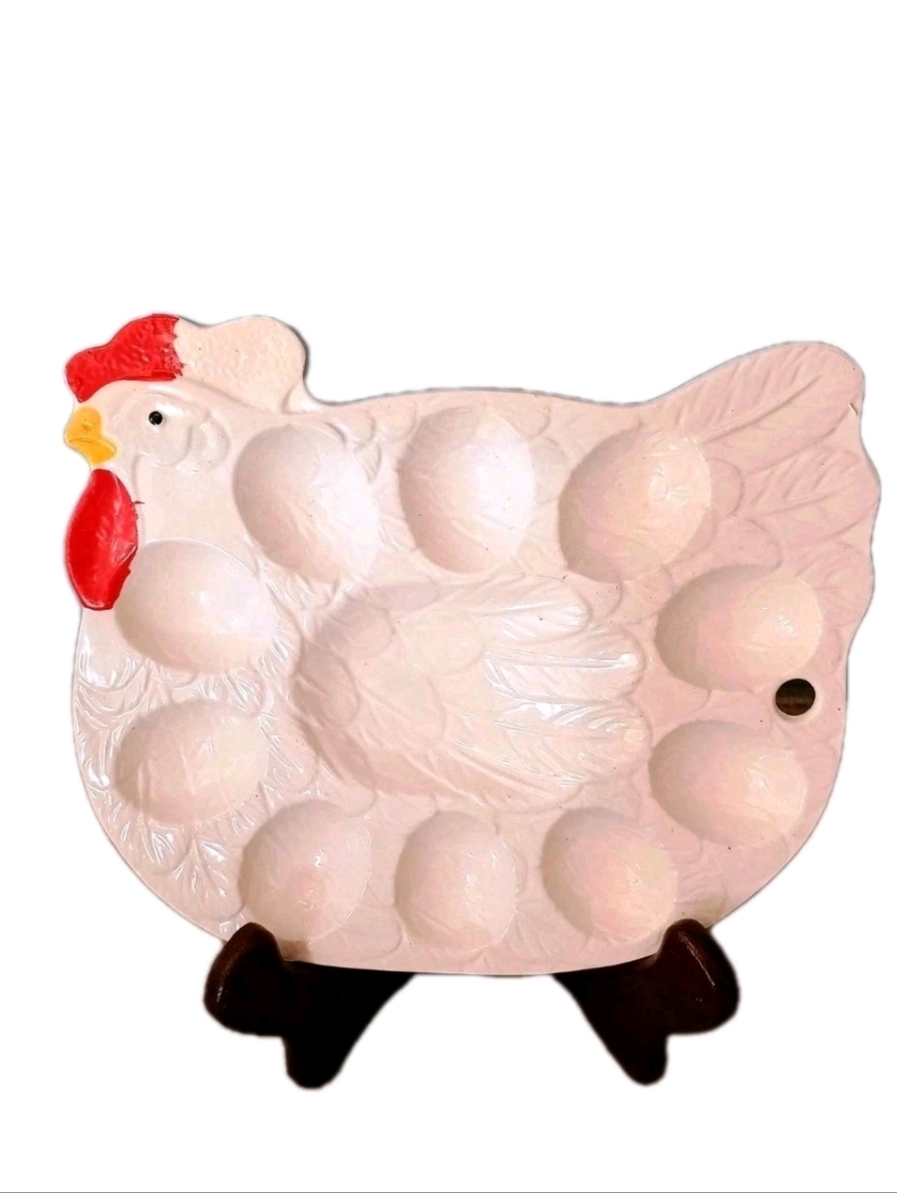 Trends Vintage Deviled Egg Plate Ceramic Holds 10 Eggs Red & White Made Japan